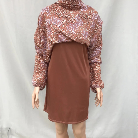 Nine West Feather Marks Georgette Collared Pleated along Sleeves Dress Small - Picture 8 of 9